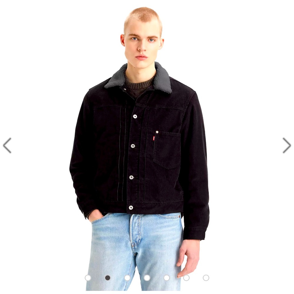 Levi’s Mens Grey Sherpa Lined Black Corduroy Trucker Jacket Size Small